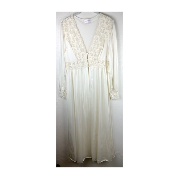 Vintage Shadowline Intimates Robe Lace Nightgown Cream Nylon Peignoir Night Robe - Picture 1 of 6
